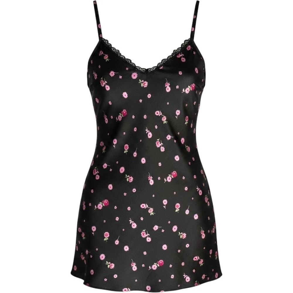 Etam Lingerie Vamp Goth Cami Coquette Floral Slip Dress Top Womens S M Black
